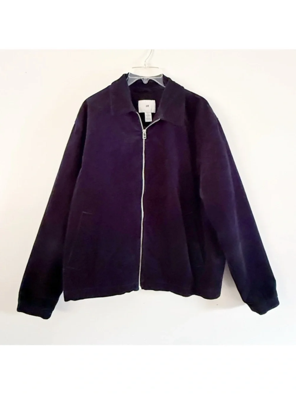 H&M Men Corduroy Zipper Bomber Jacket XL Navy Dark Academia Preppy Ivy‎ League